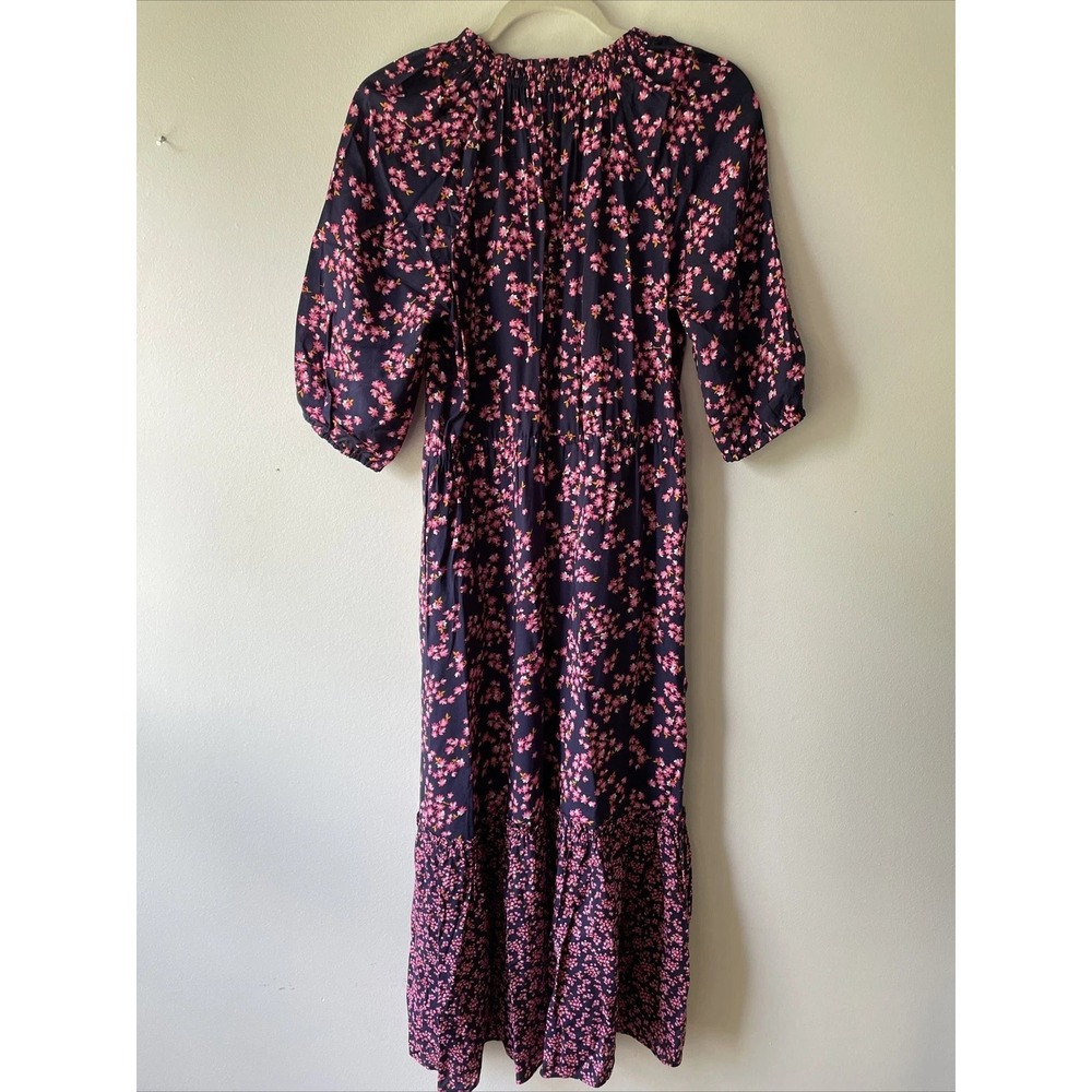 Draper James Dress Women XS Navy Pink Floral Tiered Midi Ruffle Cottagecore Darl - Picture 7 of 12